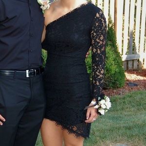One Shoulder Black Lace Dress